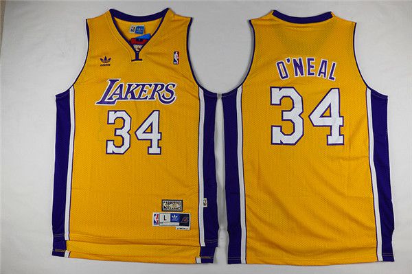 Men Los Angeles Lakers #34 Oneal Yellow Throwback NBA Jerseys->los angeles lakers->NBA Jersey